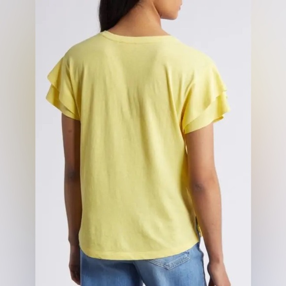Caslon Yellow Short Sleeve flutter ruffle Tee linen cotton blend Medium NWOT - Picture 8 of 10